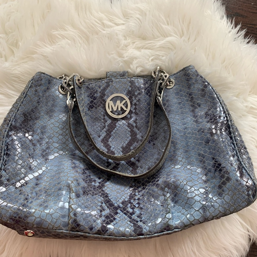 Michael Kors Metallic Blue Snakeskin Shoulder Bag